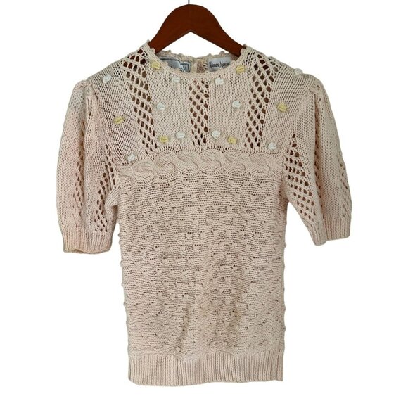 Vintage Neiman Marcus Needleworks Hand Knit Short Sleeve Sweater - Picture 2 of 8